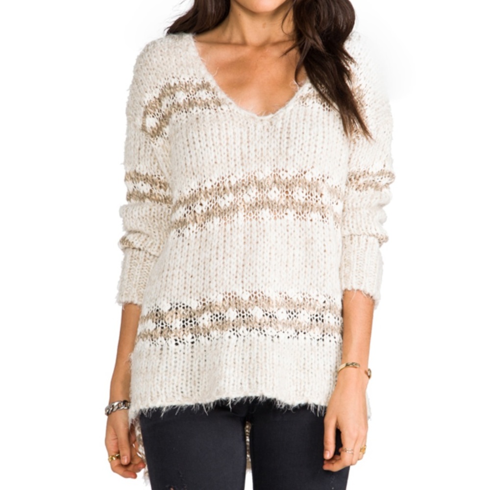 Free People Sweater Med Ivory Striped Linus cozy